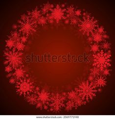 red snowflakes arranged in a circle on a black background with space for text