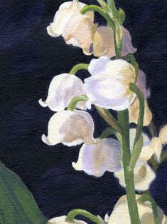 a painting of white flowers on a black background