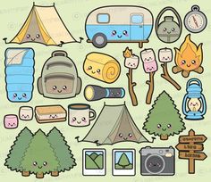 camping clipart set with various items