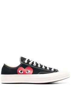 black cotton signature heart print eyelet detailing stripe trim contrast stitching branded insole round toe front lace-up fastening flat rubber sole Converse X Comme Des Garcons, Play X Converse, Converse Comme Des Garcons, Tenis Converse, Baskets Converse, Play Converse, Half Heart, Comme Des Garcons Play, Chuck 70