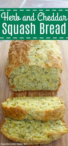 two loafs of herb and cheddar squash bread on a cutting board