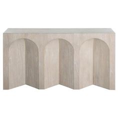 an image of a wooden table with arches on the top and bottom part in white marble