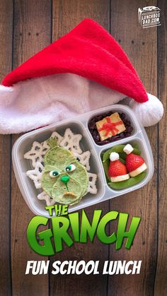 the grin movie poster with food and santa hat