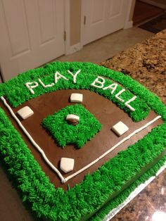 a cake that is shaped like a baseball field