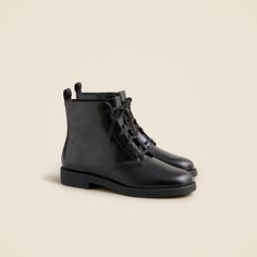 J.Crew: Lace-up Ankle Boots In Leather For Women Chic Ankle-high Boots With Lug Sole, Workwear Lace-up Boots With Leather Sole, Leather Lace-up Boots With Reinforced Heel For Work, Elegant Flat Heel Lace-up Boots For Fall, Chic Ankle Boots For Workwear, Chic Ankle Boots For Work, Fall High-top Heeled Boots With Leather Sole, Classic Medium Width Ankle Boots, Leather Moto Boots With Padded Ankle