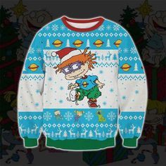 Chuckie Finster Rugrats Sweater Feels soft under your foot and vivid colors won’t fade over time. Your rug will instantly add fashion to any room decor. Rugrats Chuckie, Chuckie Finster, Cartoon Sweatshirts, Sweater Gift, Exquisite Rugs, Ugly Sweater, Christmas Sweatshirts, Ugly Christmas, Rats