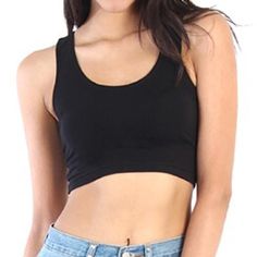 New Without Tags Black Stretchy Spandex Crop Top. Runs Slightly Small Casual Black Elastane Sports Bra, Black Sports Bra With Built-in Bra For Spring, Spring Black Stretch Sports Bra, Spandex Crop Top, Crop Tank, American Apparel, Crop Top, Womens Tops, Spandex