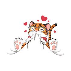 a cartoon tiger with glasses and hearts