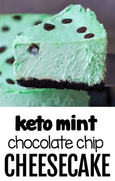 this keto mint chocolate chip cheesecake is the perfect dessert to make for your next party