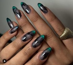 Dark Fall Nail Colors, Early Fall Nail Colors, Long Nail Ideas, Ideas For New Year, Teal Nail Designs, Unique Manicure, Neon Acrylic Nails, New Years Nail Designs, Teal Nails