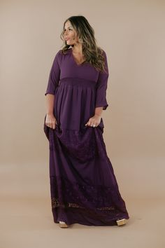 Step into timeless elegance with our Something Timeless Maxi Dress. Perfect for spring, this dress captures the season's allure in every detail. Whether it's a photoshoot, a cherished event, or a casual outing, this is the perfect dress. Maxi dress Family photoshoot dress Neckline: V Fabric: 100% polyester; Lining: 100% Polyester Cinched waistline Lined 3/4 length sleeve Tiered lace skirt Adjustable tie back Fit: We suggest your true size in this piece! Arms: Relaxed - semi-fitted Chest: Relaxed Stretch only in the waistband Model Specs: Karli is wearing the small in photos. (Typical Sizing - Karli: S-Size 5/26 - 5ft 2in, Emily: S-Size 3/25 - 5ft 5in, Syd: L/XL- Size 15/ - 5ft 8in) Size Length Bust Waist XS 59.75" 33" 26" S 61" 35" 28" M 61.25" 37" 30" L 61.5" 39" 32" XL 61.75" 41" 34" 2Xl Maternity Lace Trim Maxi Dress, Maxi Dress With Lace Trim For Fall, Fall Maxi Dress With Lace Trim, Chic Fall Maxi Dress With Lace Trim, Modest Summer Dresses With Lace Trim, Modest V-neck Spring Dresses, Lace Trim Maxi Dress For Fall, Modest Maternity Maxi Dress For Spring, Elegant Flowy Maxi Dress With Lace Trim