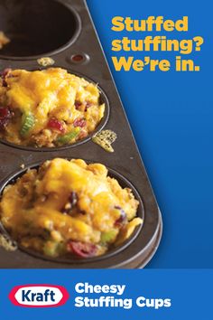 an advertisement for kraff's stuffed stuffings in muffin cups