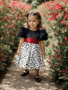 ✿ABOUT THIS DRESS ✓Our handmade white and black polka dot pattern dress is timeless and chic, while the red satin bow adds a pop of color. ✓The V-back adds a touch of sophistication, making this dress perfect for birthdays, wallflower girls, and parties.  ✓The dress is also lined from the inside with cotton lining to increase comfort, the fluffiness of the skirt is also supported by tutu. ✿FABRIC INFORMATION ✓Natural cotton lining 100% under the skirt, tulle, and satin on the top. ✓Color of your Playful Fitted Dress With Puff Sleeves, Playful Fitted Minnie Mouse Dress, Playful Minnie Mouse Fitted Dress, Cute Polka Dot Dress For Dress-up, Cute Polka Dot Dress-up Dresses, Playful Polka Dot Fitted Dress, Playful Polka Dot Dress For Dress-up Occasions, Playful Polka Dot Dress For Dress-up, Polka Dot Ruffled Dress For Dress-up