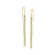 Ross-Simons - .50 ct. t. w. Diamond Linear Drop Earrings in 14kt Yellow Gold. These dazzling drop earrings will fill your day with shimmer and shine! .50 ct. t. w. round brilliant-cut diamonds glisten from the ear in a linear design in polished 14kt yellow gold. Hanging length is 2 1/8". Earwire, diamond linear drop earrings. Diamond birthstones are the perfect gift for April birthdays. Classic Yellow Gold Linear Earrings With Prong Setting, Sparkling Yellow Gold Diamond Earrings For Anniversary, Classic Gold Linear Earrings With Brilliant Cut, Sparkling Yellow Gold Dangle Earrings, Sparkling 14k Gold Earrings For Formal Occasions, Sparkling 14k Gold Earrings For Formal Events, Elegant Sparkling 14k Gold Earrings, Elegant 14k Gold Sparkling Earrings, Formal Yellow Gold Earrings With Sparkling Stones