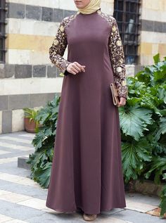 Aqsa Embroidered Abaya Gown - Eid Collection - Women Long Sleeve Dabka Gown For Eid, Eid Maxi Dress With Embroidered Sleeves, Embroidered Sleeves Maxi Dress For Eid, Long Sleeve Maxi Dress With Dabka Work For Eid, Simple Burqa Design, Flower Vine Embroidery, Burqa Design, Abaya Gown, Burqa Designs