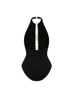 The Jasmine Bodysuit is a masterclass in exquisite design. The front chest features a row of hollow metal rings, transitioning from large to small, creating a flowing visual effect that highlights the beauty of a woman’s curves. This bold and seductive design seamlessly blends modern and classic elements without risking exposure. The metal buckle at the back of the neck is easy to open and close, with each buckle engraved with the Nana Jacqueline logo. High-quality satin breast pads provide supp Elegant Backless Swimwear With Lined Body, Luxury Black One-piece Swimwear, Elegant Backless Swimwear For Night Out, Elegant Black Backless Swimwear, Elegant Backless Black Swimwear, Chic Backless Evening Swimwear, Elegant Fitted Swimwear For Evening, Elegant Fitted Swimwear With Lined Body, Elegant Black Swimwear For Night Out