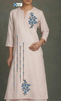 Simple Work Kurti Designs, Shadow Work Embroidery Design, Embroidery Designs For Suits, Shadow Work Embroidery, Work Embroidery Design, Dress Kurti, Rose Embroidery Designs, Fabric Painting On Clothes