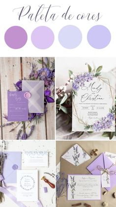 wedding stationery with purple and lavender colors