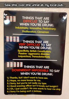 the back of a sign that says things that are difficult to say when you're drunk