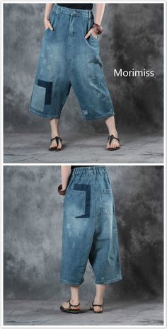 #jeans #patchwork #denim #pants Spring Baggy Patchwork Pants, Wide Leg Patchwork Bottoms For Spring, Spring Patchwork Trousers, Spring Patchwork Knee-length Skirt, Casual Patchwork Knee-length Bottoms, Blue Patchwork Pants For Summer, Casual Knee-length Patchwork Bottoms, Summer Denim Pants With Patchwork, Summer Denim Patchwork Pants