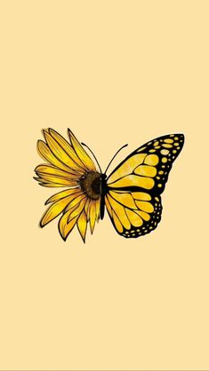 a yellow and black butterfly flying in the sky