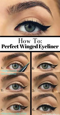 How To Draw Eyeliner Wings, Eye Wing Tutorial, How To Do Winged Eyeliner, Eyeliner Tutorials, Eyeliner Cat, Eyeliner Wings, Teknik Makeup, Easy Winged Eyeliner, Tutorial Eyeliner