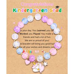 congratulations card for children with pink and blue beads