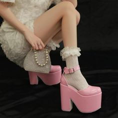 Pink Gothic High Heel Shoes Pink Platform Shoes, Boss Queen, Pink Platform Heels, Chunky Pumps, Fit Board, Edgy Design, Pink Platforms, Footwear For Women, Fashion Footwear