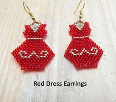 Red Dress Earrings.  To honor missing and murdered indigenous women.  Seed beads red gold Handwoven.  Gift for friend family loved ones. Handwoven Red Earrings, Traditional Handmade Red Beaded Earrings, Traditional Red Handwoven Beaded Earrings, Elegant Red Handwoven Jewelry, Red Dress Earrings, Dress Earrings, Indigenous Women, Arrow Pendant, Native American Beadwork