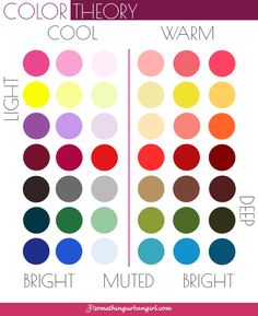 Color Theory: all information deep, light, warm, cool, muted, bright color shades Warm Tone Colors, Cool Summer Palette, Warm And Cold Colours, 30 Something, Mode Tips