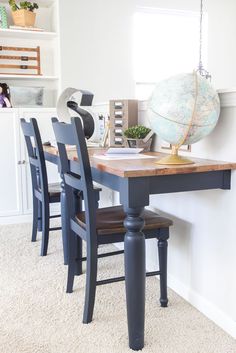 a table with chairs and a globe on it