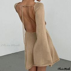 Olivia Mark - Sensual Long-Sleeved Beach Cover-Up Dress Casual Vacation Outfits, Backless Short Dress, Dress For Beach, Backless Sweater, Backless Long Sleeve, Vacation Dresses Beach, Holiday Skirts, Beach Coverup Dress, Flare Long Sleeve