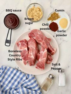 the ingredients needed to make barbecue ribs on a plate