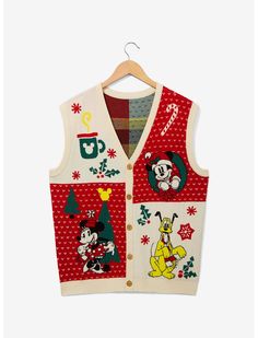 Disney Christmas Cardigan, Unique Disney Costumes For Women, Mickeys Christmas Party Outfit, Christmas Sweater Vest Outfit, Warm Disney Outfits, Christmas Vest Outfit, Disneyland Winter Outfit, Disney Birthday Outfit, Christmas Disney Outfits