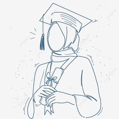 a person wearing a graduation cap and holding a book in their hands, line drawing, hand drawn png and psd