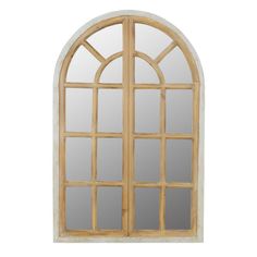 an arched wooden window on a white background