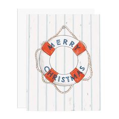 a merry christmas card with a life preserver