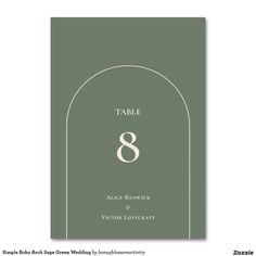 a table number card with the numbers 8 and 8 in white on an olive green background