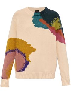 Find PAUL SMITH Intarsia-knit Cotton-blend Jumper on Editorialist. beige/multicolour cotton blend floral intarsia knit crew neck drop shoulder long sleeves ribbed cuffs and hem straight hem Crew Neck Knit Sweater, Intarsia Knitting Patterns, Intarsia Knitting Charts, Colorwork Chart, Intarsia Knitting, Intarsia Sweater, Work Sweaters, Knitwear Trends, Cashmere Sweater Men