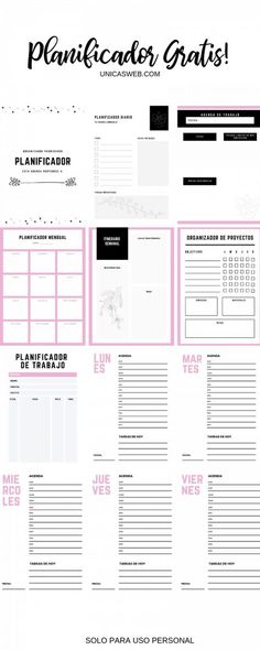 the printable planner is shown in pink and black, with text that reads planticator