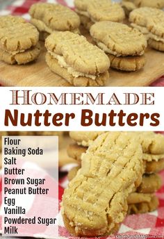 homemade peanut butter cookies on a cutting board with text overlay that reads homemade nutter butters