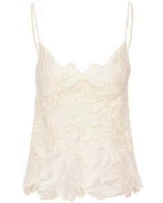 SIMKHAI Ivory Eliana Cami V neck Square back Sleeveless; thin adjustable shoulder straps Relaxed fit Lace fabrication Lined 100% polyester outer, 100% nylon lining 1, 100% polyester lining 2 Fits Clothes, American Fashion Designers, Embroidered Lace, Cute Tops, Fashion Inspo Outfits, Adjustable Straps