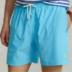 These Polo Ralph Lauren Shorts Are New With Tags! Size: Xxl Color: Blaze Blue Elasticized Waist With Drawstring Side On-Seam Pockets, Back Right Buttoned Pocket Signature Embroidered Pony At The Left Hem Woven "Polo Ralph Lauren Swimwear" Label At The Back Pocket Mesh Brief For Additional Support Shell: Polyester/Elastane; Brief: Polyester Machine Wash Blue Short Leg Swim Trunks For Beach, Blue Relaxed Fit Bottoms For Pool, Light Blue Short Swimwear For Summer, Light Blue Beachwear Shorts, Blue Poolside Shorts With Elastic Waistband, Blue Shorts With Elastic Waistband For Poolside, Blue Bottoms With Elastic Waistband For Pool, Blue Short Leg Swimwear For Summer, Blue Relaxed Fit Beachwear Shorts