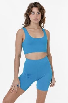 8383 - Cotton Spandex Tank Crop Top – Los Angeles Apparel Elastic Waist Shorts Outfit, Los Angeles Apparel, La Outfits, Tank Crop Top, Colorful Crop Tops, Athletic Looks, Crop Top Bra, 90s Inspired, Elastic Waist Shorts