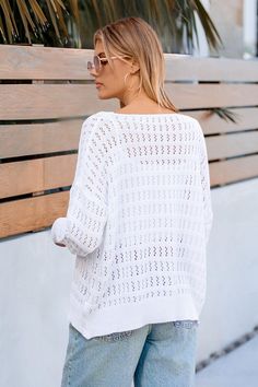 The White Perforated Knit Long Sleeve Sweater has you covered with its breathable knit and classic design. It’s like your favorite tee, but with a sweater’s charm—perfect for making a statement without saying a word. Product code: CAA06A4H017CC Features:  Knit V-neckline Drop shoulder Long sleeves Ribbed cuffs and hem Wash Method: Regular Wash Material: 55%ACRYLIC,45%COTTON. Crew Neck Pointelle Knit Sweater For Day Out, Trendy Pointelle Knit Sweater For Day Out, White Open Knit Sweater Relaxed Fit, Solid Open Knit Sweater For Layering, Casual Pointelle Knit Sweater For Layering, Open Knit Crew Neck Sweater For Day Out, Trendy Pointelle Knit Sweater For Layering, Casual Relaxed Fit Sweater With Pointelle Knit, Trendy Open Knit Sweater With Relaxed Fit