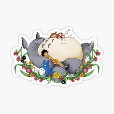 a sticker with an image of a hippo laying on it's back