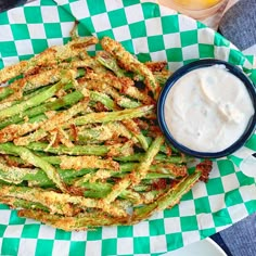 fried green beans with ranch dressing on the side