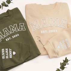 ❤️ WELCOME TO OUR STORE! Stand out as a stylish mom with our Custom Mama Sweatshirt. Embroidered with your kids' names on the sleeve, this unique sweater is the perfect gift for any occasion. Show off your mom pride and stay cozy with our personalized Christmas sweatshirt. Order now for a thoughtful new mom present! 🎉 PROCESSING AND SHIPPING TIME - Package arrives in 5-10 business days  🎉 PRODUCT AND BRAND DETAILS - We mostly use Gildan® for T-shirts, Sweatshirts and Hoodies - Unisex and classic fit - 100% cotton material - Very soft and comfortable ☘️ 🎉CARE INSTRUCTIONS - Wash clothes by turning them inside out - Machine wash in cold water - Lay flat to dry only or tumble dry on medium - Do not iron trims - Do not dry clean If you have any questions, please don't be hesitate to send us Store Stand, Mom Pride, Unique Sweater, Wash Clothes, Unique Sweaters, Stylish Mom, Kids Names, New Mom Gift, Presents For Mom