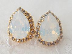 White opal crystal Swarovski teardrop stud by EldorTinaJewelry, $44.00 White Opal Earrings, Bridesmaids Jewelry, Opal Stud Earrings, Earrings Opal, Earrings Crystal, Custom Bridal, Earrings White, Opal Earrings, Opal Crystal