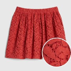 Gap Kids Red Lace Flippy Skirt Beautiful Red Lace Flippy Skirt From Gap. Made From A Light Fabric With A Comfortable Elasticized Waist, Style It With Ballerina Flats And A Headband For A Pretty Outfit. Product Details Material -Cotton Casual Patterned Size & Fit Closure Type -Elastic Rise Style -Mid Waist Care Instructions -Machine Wash Flippy Skirt, Girls Holiday Outfit, Kids Corduroy, Silver Skirt, White Striped Skirt, Outfits Dresses, Skirts For Kids, Metallic Skirt, Red Skirt